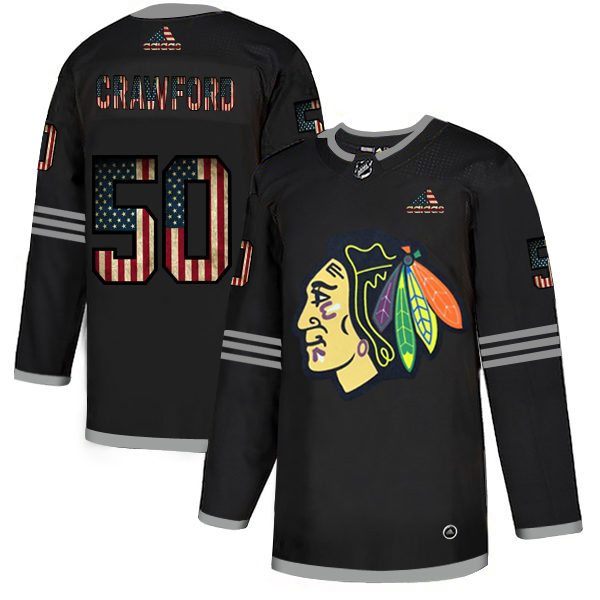 Chicago Blackhawks #50 Corey Crawford Adidas Men Black USA Flag Limited NHL Jersey